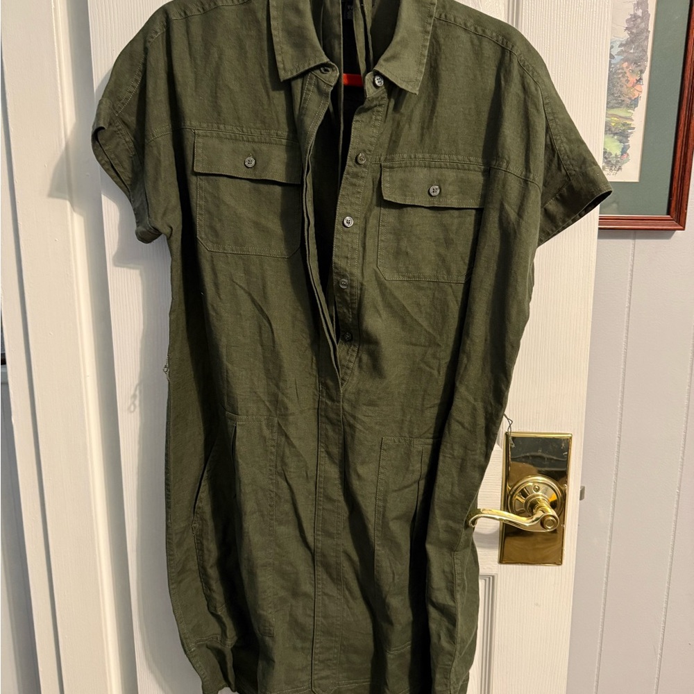 Lord & Taylor Dark Green Dress with Red Accents